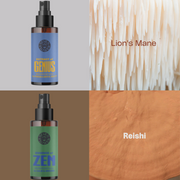 a bottle of 7 Flower Extract of Genius, Essence of Zen, lion's mane, and reishi
