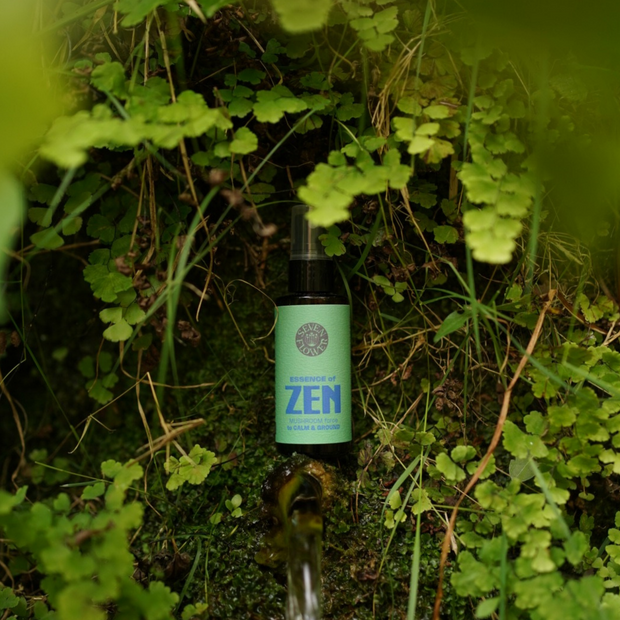 a bottle of 7 Flower Essence of Zen on grass
